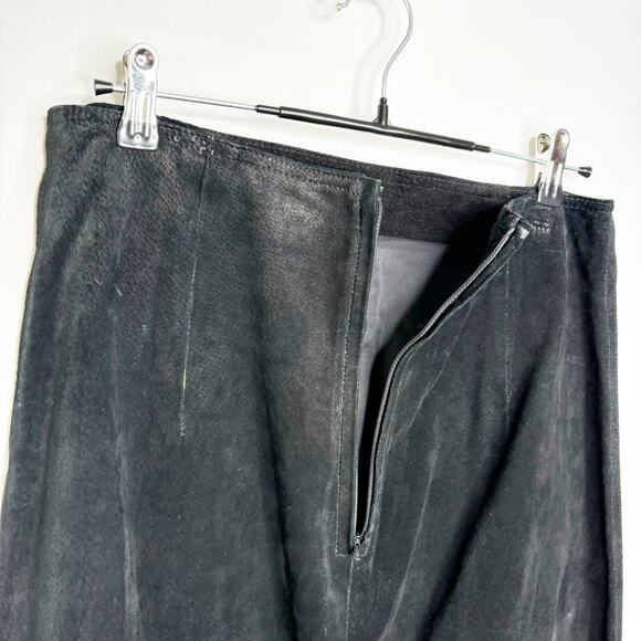 80s Black Suede Midi Skirt Size M Vintage Copper Key Classic Boho Western - Picture 6 of 11